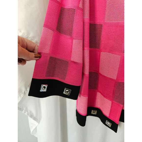 Vtg Ming Wang Color Block Pink Black Knit Cardigan Sweater Mandarin 3/4 Sleeve L - Picture 4 of 8